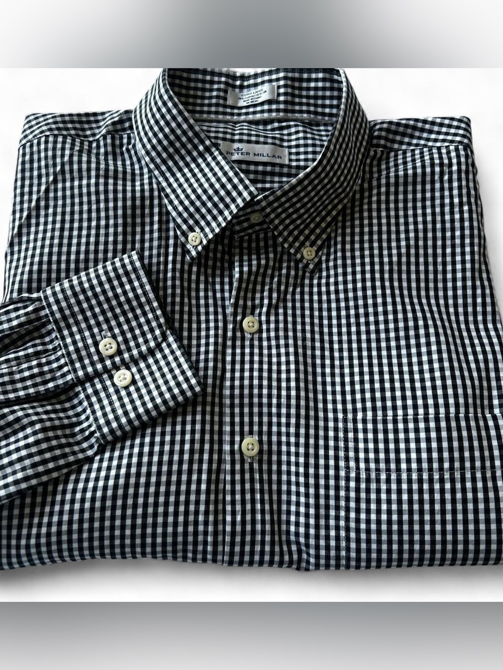 Peter Millar Black & White Gingham Button-Down Dress Shirt XL